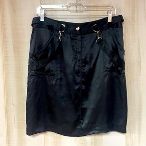 Laundry By Shelli Segal Shiny Black Attached Belt Front Pockets Skirt,  Sz 8
